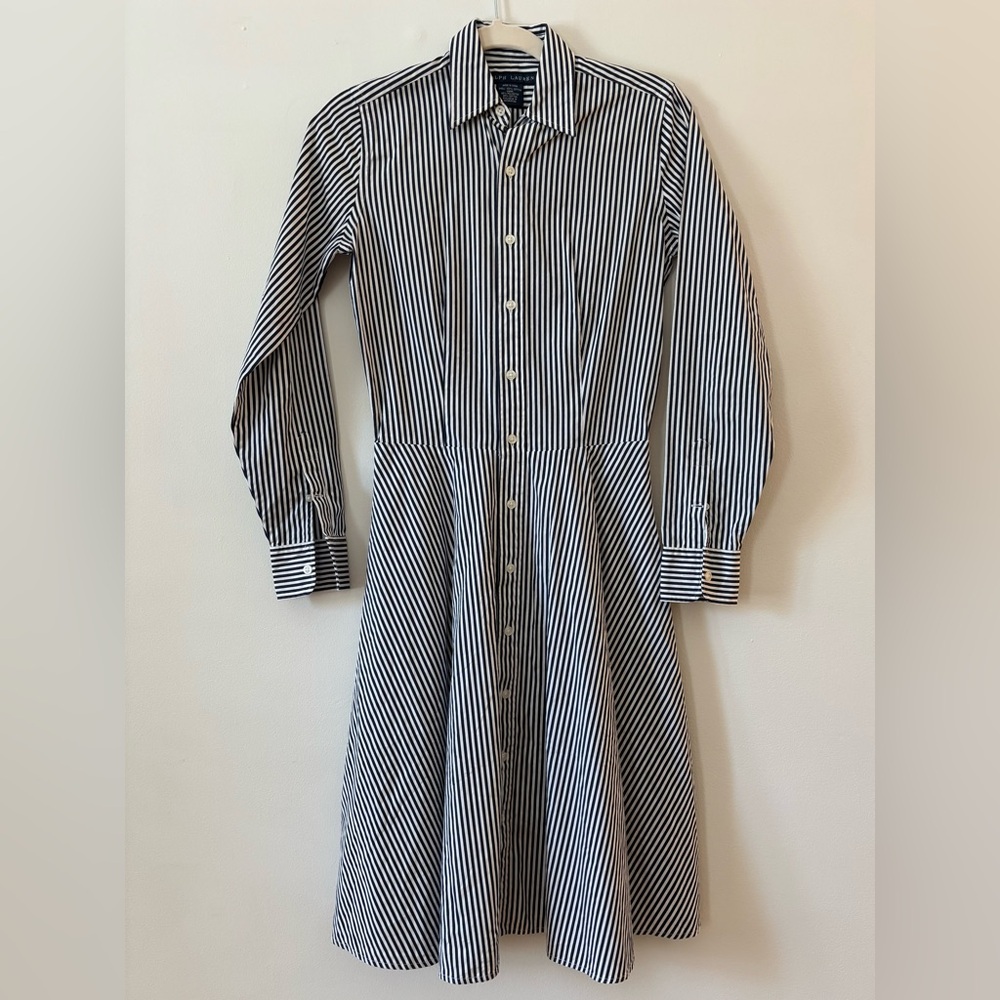 Ralph Lauren Blue Label Striped Midi Long Sleeve Shirt Dress‎ Women's size 2